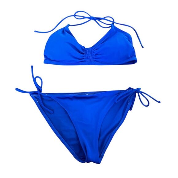 NEW No Boundaries Bright Blue Rutched Tie Bikini - Picture 1 of 6